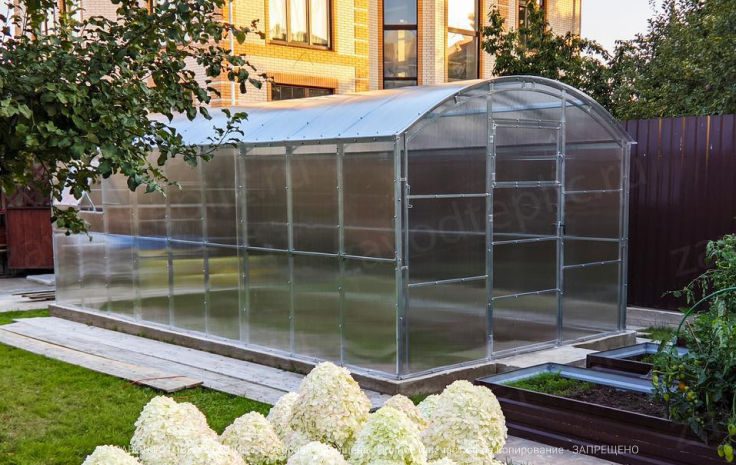 Straight-leaf greenhouse in the garden